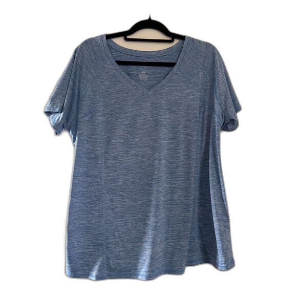 Lane Bryant Livi Active Women T-Shirt 18/20 Blue White V-Neck Short-Sleeve - Picture 2 of 9
